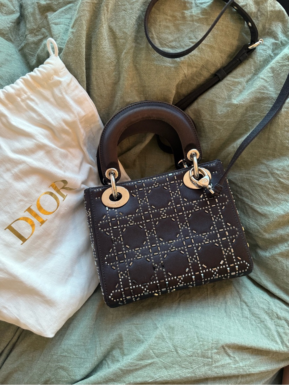 Dior Dark Navy Satin Crystal Lady Dior Mini - Picture 5 of 16